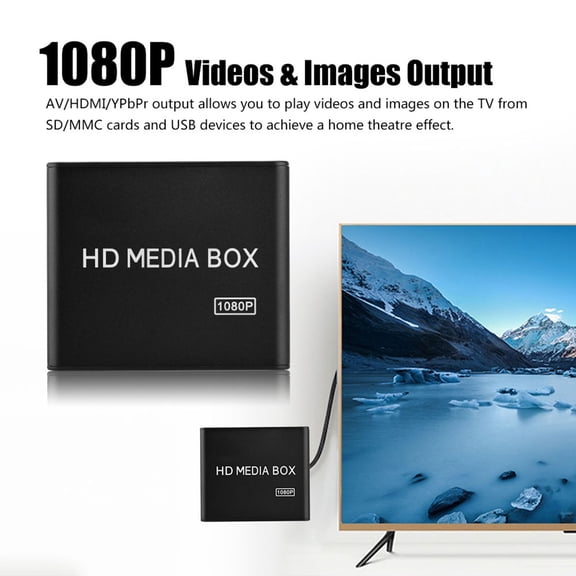 Xirurus 1080P HD Media Player Center with HDMI & AV Output - Stereo Surrounding Sound Digital Video Player for TV - Supports USB Drives and SD Cards - Includes Remote Control (5.51 inches / 14 cm)