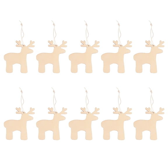 Xirurus 10Pcs Elk Wood Christmas Tree Pendant Handcraft DIY Hanging Ornaments Home Decoration 3.9 inches / 10 cm, Poplar Plywood Wooden Crafts for Holiday Parties Festive Decor