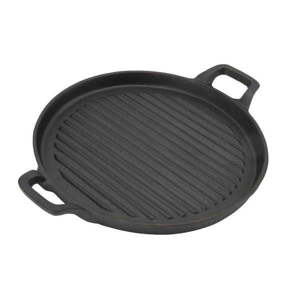 Xirurus 12.2 in / 31 cm Cast Iron Griddle Reversible Dual Handle Ribbed Round Frying Pan for Stovetop