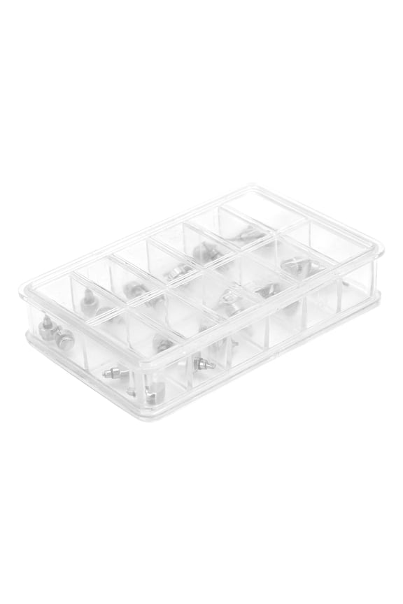 12 Grid Box Stainless Steel Watch Push Press Button Repairing Tool Kit, 24 Pieces Watch Accessories Replacement Parts in Plastic Case, Silver (4.33 inches / 11 cm)