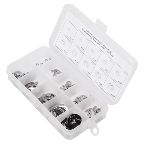 Xirurus 120Pcs E Clip Washer Stainless Steel External Retaining Ring Circlip Assortment Kit 1.5mm-12mm Carbon Steel Snap Ring Set For Axles Grooves Grooved Shafts Fixed Parts Bearings