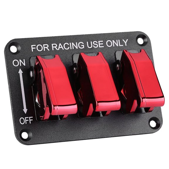 Xirurus 12V 3 Group Toggle Switch Panel for Racing Car Red - Universal Fit Engine Ignition Start Stop Switch Aluminum Alloy Replacement Part (3.7 inches / 95 mm)