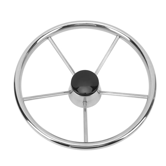 Xirurus 13-1/2 Inch / 34.3 cm Marine Steering Wheel 5 Spoke 25 Degree Stainless Steel Boat Steering Wheel with Center Cap and Grip for Ship Yacht Speedboat Accessories