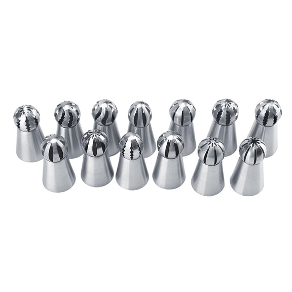 Xirurus 13 Pcs Professional Russian Icing Piping Nozzles Tips Set, Stainless Steel Sphere Ball Decorating Kit for Cakes, Cupcakes and Pastry Baking Tools (1.18 x 2.36 inches / 3 x 6 cm)
