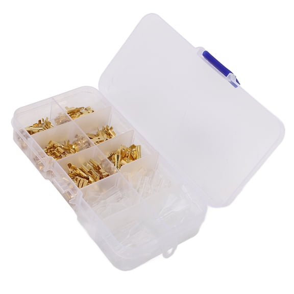 Xirurus 135Pcs Gold Cold Pressed Male Female Spade Terminals Set Cold Crimp Terminal Kit 2.8/4.8/6.3mm 5.12 inches / 13.00 cm
