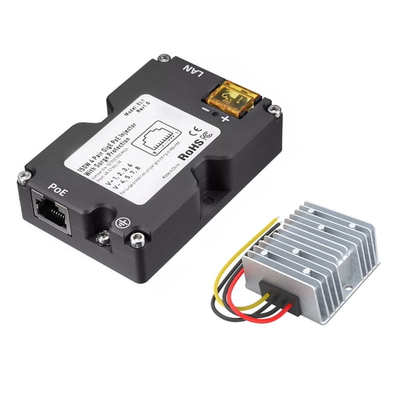 Xirurus 150W GigE PoE Injector DC 48-57V with Boost Converter for Satellite Dish V2 Internet Kit, 9.84 in / 25.0 cm