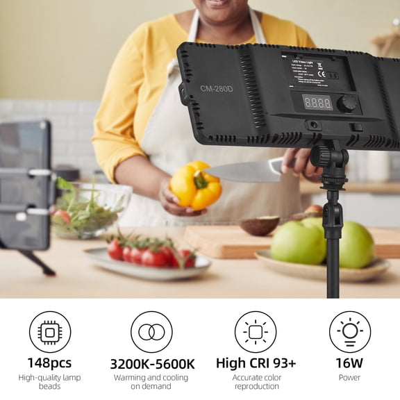 Xirurus 16W Mini Photography Lamp Dimmable LED Light Portable Vlog Light 148 LED Beads 3200k-5600K Adjustable with 1/4in Cold Shoe Mount (Black, US Plug)