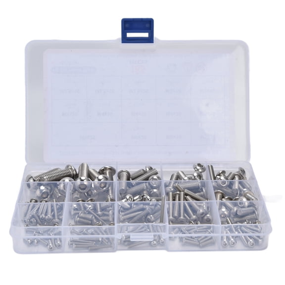 Xirurus 185Pcs Hex Socket Pan Head Screw Assortment Kit, 304 Stainless Steel Fasteners for Repairers, Metric Sizes M2.5 M3 M4 M5 M6 M8 Hardware Box Set