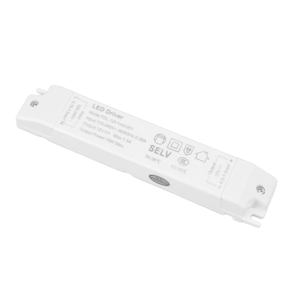 Xirurus 18W 12V DC LED Transformer Driver 1.5A, 100240V AC, FlameRetardant ABS, Overcurrent/ShortCircuit/Overheat Protection
