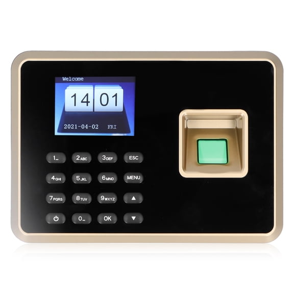 Xirurus 2.4-Inch Biometric Fingerprint Attendance Machine, Password Time Clock Check-in System with USB Download, No Software Required for Office, Black Gold (US Plug, 11.81-Inch / 30cm)