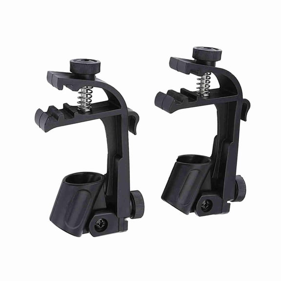 Xirurus 2 Pcs Portable Adjustable Drum Rim Microphone Mount Clips Shockproof Clamp Holders for Mic Stand, Black (5.1 inches / 13 cm)