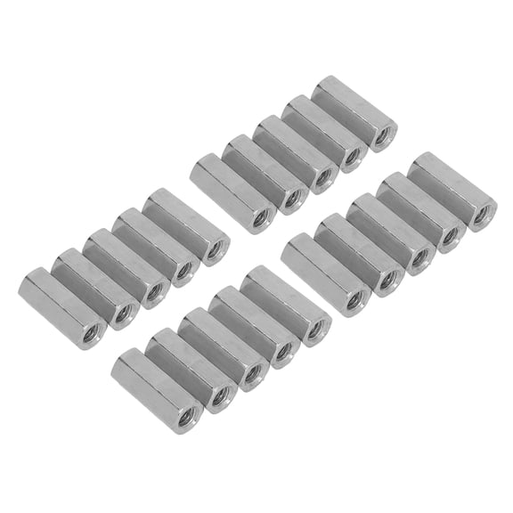 Xirurus 20 Pcs Hex Coupling Nut M6x1 L25mm 304 Stainless Steel Threaded Rod Connectors for Bolts Studs Mechanical Screws, Silver