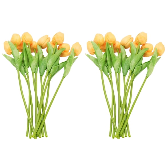 Xirurus 20Pcs Artificial Yellow Tulips PU Latex Faux Flower Bouquet for Home Living Room Kitchen Wedding Decor (13.39 in / 34 cm)