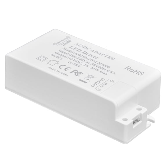 Xirurus 24W LED Driver 12V DC Constant Voltage Power Supply, 100-240V AC to 12V DC Transformer, Multifunctional DIY Lighting Adapter for LED Strip Lights, Durable ABS, Compact Size (3.7 in / 9.4 cm)