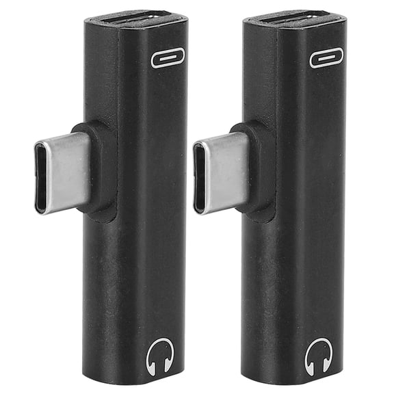 Xirurus 2Pcs 2-in-1 USB-C to 3.5mm Headphone Jack Adapter, Simultaneous Audio and Charging Splitter Cable for Type-C Devices, Black (5 inches / 12.7 cm)