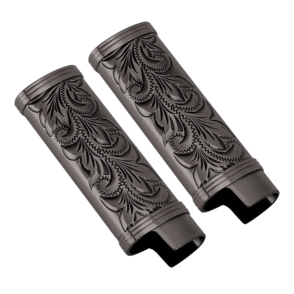 Xirurus 2Pcs Zinc Alloy Lighter Case, Floral Pattern Protective Storage Container for Outdoor Camping & Hiking, Black