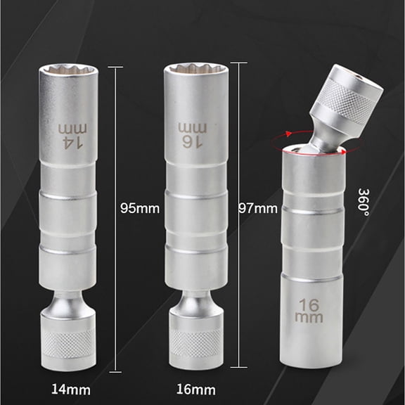 Xirurus 3/8 Inch Drive Magnetic Spark Plug Socket 16mm 12-Point Thin Wall Removal Tool Chrome Vanadium Steel Universal Joint Swivel Auto Repair Socket