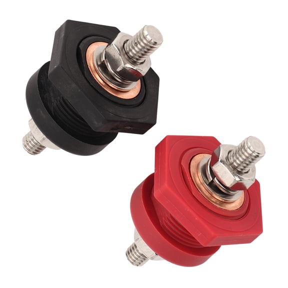 Xirurus 3/8 in Thru Panel Battery Terminal Connectors, 440A Positive Negative Junction Stud Post for Car Boat Auto RV Marine Audio, Black & Red (1 Pair)