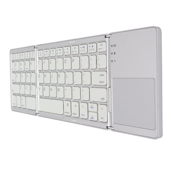 Xirurus 3 Folding Bluetooth Portable Keyboard with Touchpad, 63 Keys USB Rechargeable Wireless Travel Keyboard for Smartphone Tablet Laptop, 7.48 inches / 19 cm, Silver White