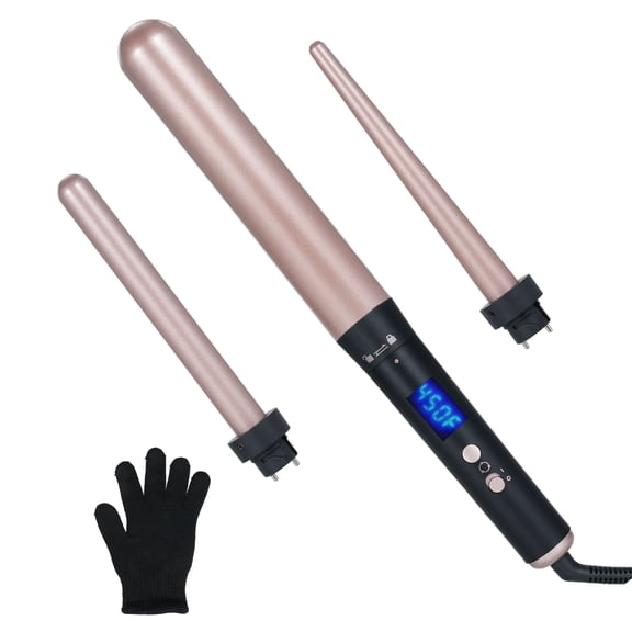 Xirurus 3-IN-1 Interchangeable Hair Curler Set with 3 Barrels, Adjustable Temp Curling Iron Wand, Black & Rose Pink (US Plug)