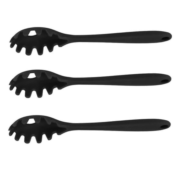 Xirurus 3 Pcs Silicone Spaghetti Spoon All in 1 Food Grade Heat Resistant Pasta Fork Noodle Scooper Kitchen Utensils Black, 11.2 inches / 28.5 cm