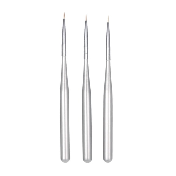 Xirurus 3-Piece Professional Acrylic Nail Art Brush Set, Silver UV Gel Builder Painting Pens for Fine Lines and Flowers, 5.5mm 6mm 8mm Nylon Tips, 6.7 in / 17 cm