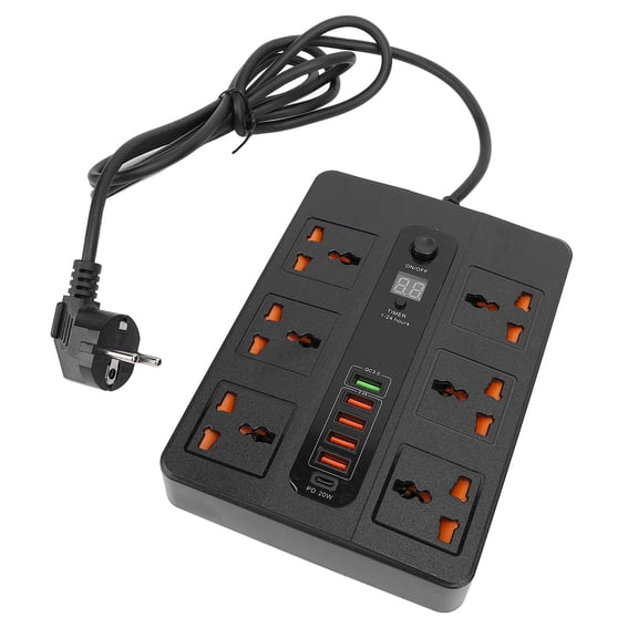 Xirurus 3000W Power Strip 6 AC Outlets 5 USB Ports PD20W QC3.0 Fast Charging Timer Surge Suppressor with Display Screen, EU Plug (6.69 inches / 17 cm)