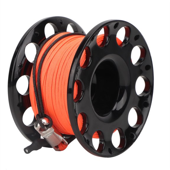 Xirurus 30m / 98.4ft Black Plastic Scuba Diving Finger Spool Reel with Stainless Steel Dual End Bolt Snap Clip and Orange Line for Cave Wreck Technical Diver Underwater Accessory