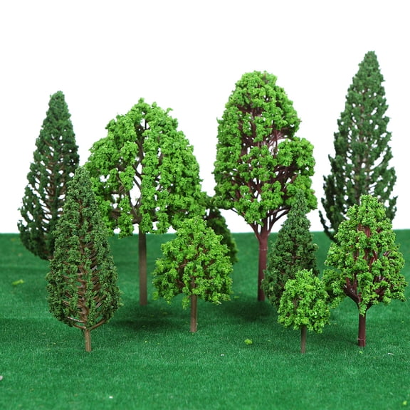 Xirurus 33pcs Mini Plastic Green Trees Scale Architectural Models Train Railways Landscape Scenery Layout Garden Decoration Tree Toys (9.84 in / 25 cm)