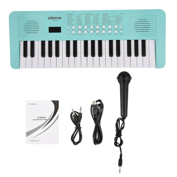 Xirurus 37 Key Electronic Keyboard Piano 200 Tones 200 Rhythms 35 Demos Musical Instrument with Microphone Dual Power Mode Portable Music Piano Keyboard Gift for Beginners Blue (20.5 inches / 52 cm)