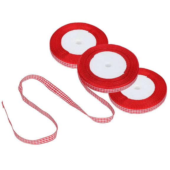 Xirurus 3Pcs Red Checked Ribbon 25 Yards/Roll, 0.4 Inch Width, DIY Bowknot Handicraft for Christmas Wedding Cake Decor