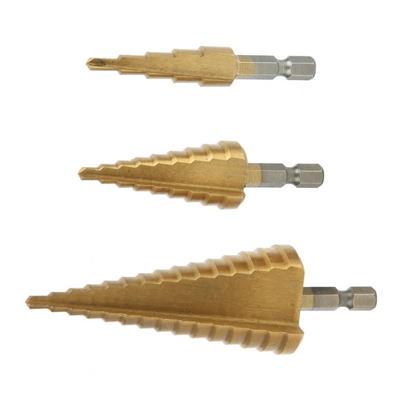 Xirurus 3Pcs Step Cone Drill Bit Set 1/4 inch / 6.35 mm Hex Shank High Speed Steel Titanium Cutter Hole Opening Tool for Wood Metal
