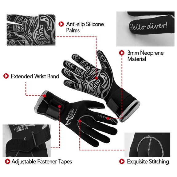 Xirurus 3mm Neoprene Wetsuit Gloves Anti-Slip Snorkeling Scuba Diving Surfing Swimming Water Sports Thermal Winter Gloves for Men Women Size Medium (1 Pair)