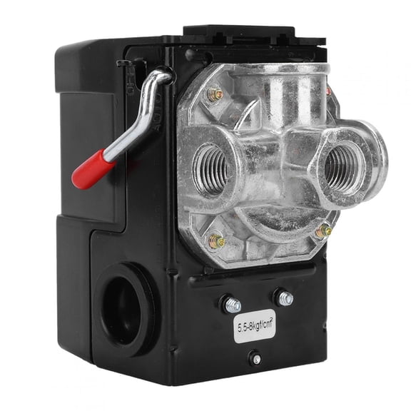Xirurus 4 Hole Automatic Air Compressor Pressure Switch Control Valve G1/4 75~120psi 220V 10A, Red Handle Mechanical Controller for Home & Commercial Use (3.94 inches / 10 cm)