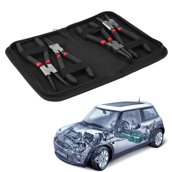 Xirurus 4-Piece 7-Inch / 17.8 cm Snap Ring Circlip Plier Set, Heavy Duty Chromium Vanadium Steel Internal External Bent Straight Pliers Tool Kit with Storage Bag for Vehicle and Machinery Repair