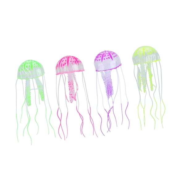 Xirurus 4PCS Silicone Floating Fluorescent Artificial Jellyfish Aquarium Decor Landscaping, Multicolor, Small (4.33 in / 11 cm)