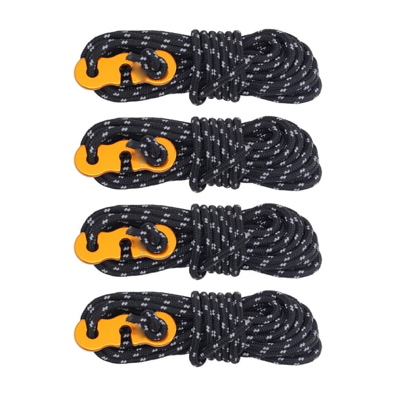 Xirurus 4Pcs 3mm Reflective Guy Lines, Black Tent Cords, 157.2 inches / 13.1 ft Paracord with Aluminum Adjuster for Camping, Backpacking & Hiking (573lb Load Bearing)