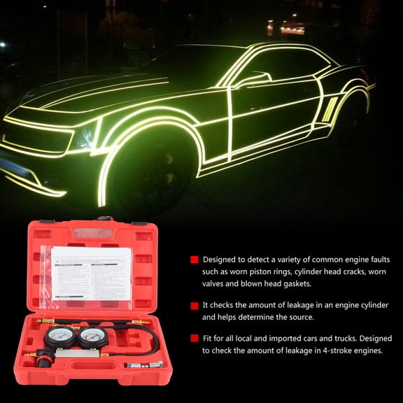Xirurus 4Pcs Cylinder Leak Tester Petrol Engine Compression Leakage Leakdown Detector TU-21 Automotive Diagnostic Tool Set with Dual Gauge System (14.17 inches / 36 cm)