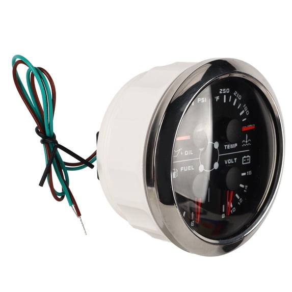 Xirurus 4in1 3.35 inches / 85 mm Gauge Multifunction Fuel Level Oil Pressure Water Temp Volt Meter DC 8-16V for Car RV Boat Motorcycle, Black Dial Silver Cover F/PSI