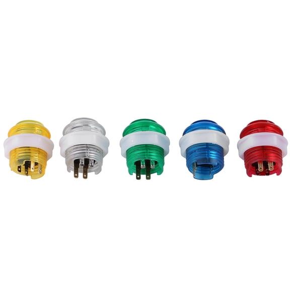 Xirurus 5-Piece LED Illuminated Push Buttons with Microswitch for Arcade Game Console Replacement, 24mm / 0.94 inches Transparent Plastic Parts (Red/Yellow/Blue/Green/White)