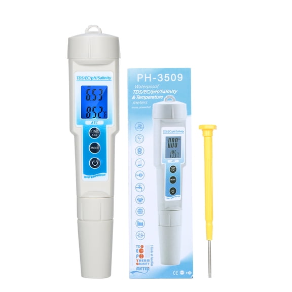 Xirurus 5-in-1 Digital pH Meter Waterproof TDS EC Salinity Temperature Tester Blue Backlit LCD Display ATC Function Water Quality Analysis Tool
