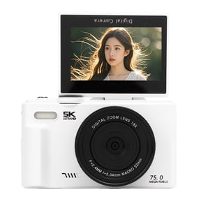 Xirurus 5K 75MP Digital Camera UHD AF Autofocus 18X Digital Zoom WiFi Camera Webcam with 3 Inch 180 Flip Screen Flash for Travel Vlogging White 64GB Memory Card