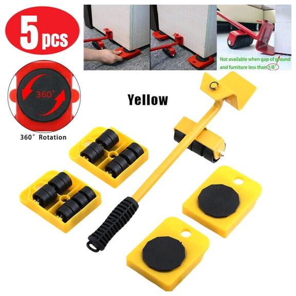 Xirurus 5PCS Heavy Duty Furniture Moving System Lifter Tool Set with 4 Slide Pad Wheels, Easy Move Slider, 360 Degree Rotatable, Large Bearing Capacity for Sofas and Cabinets (13.39 in / 34 cm) Red