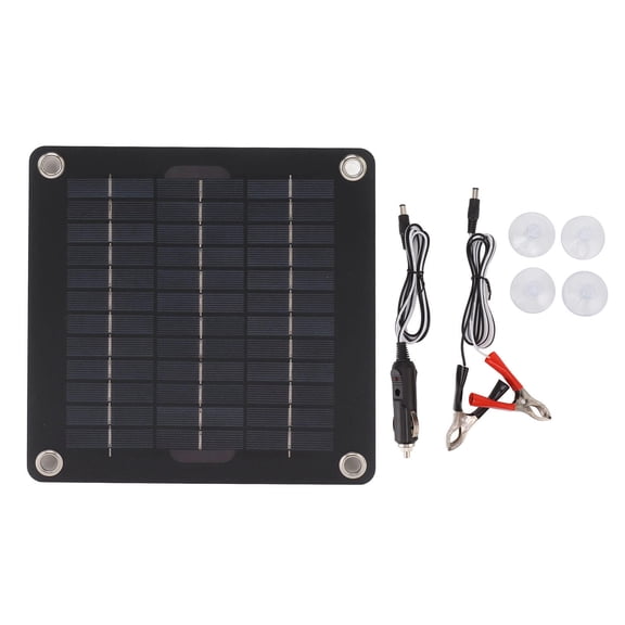 Xirurus 5W Portable Solar Panel Kit 12V Battery Charger, Monocrystalline, Blocking Diode, Lightweight, Includes 4 Suction Cups & Cigarette Lighter Adapter