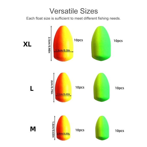 Xirurus 60 Pcs Bullet Shape Pompano Fishing Floats Bobbers High Visibility EVA Foam for Saltwater Freshwater Rigs Fly Fishing Bright Colors with Tackle Box Lightweight Accessories