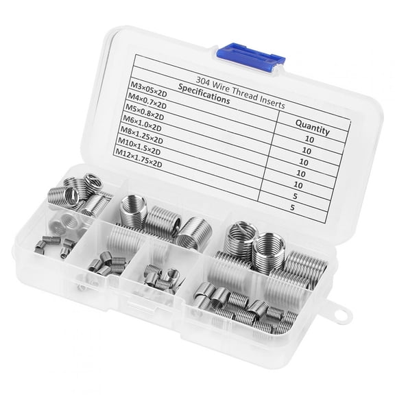 Xirurus 60-Piece Stainless Steel M3-M12 Coiled Wire Helical Screw Thread Repair Inserts Kit, Professional Heavy Duty Threaded Fastener Inserts Assortment for Metal Aluminum Repair (2.3 in / 6 cm)
