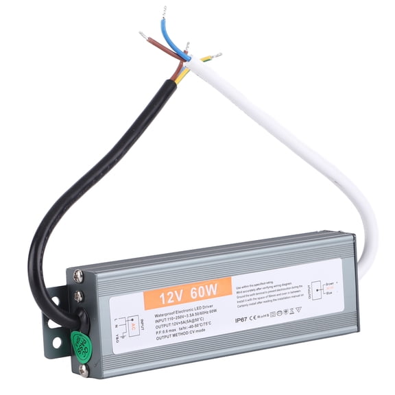 Xirurus 60W Ultra-Thin Waterproof Power Supply LED Power Supply Driver AC 110-250V to DC 12V Converter Aluminum Alloy IP67 Protection For Outdoor Lighting Projects