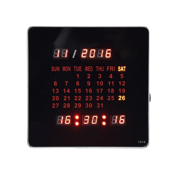 Xirurus 7.87-Inch / 20cm Modern Square LED Digital Wall Clock, Power Off Memory Alarm Calendar, Wide Voltage 100-240V UK Plug, Night Light Luminous Display for Home Bedroom Office