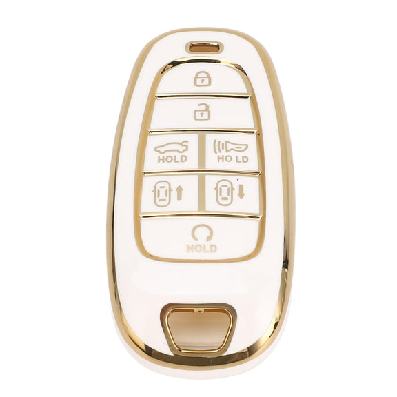 Xirurus 7‑Button PU Car Key Fob Cover – Full‑Coverage Protector for Hyundai Sonata, Tucson & Santa Cruz 2022‑24 (White)