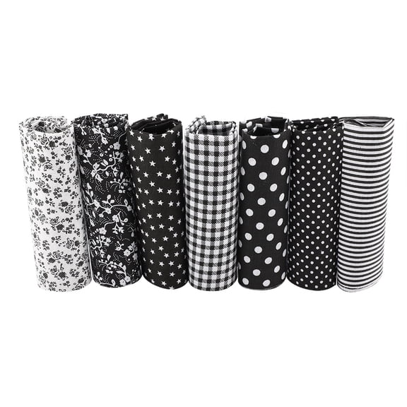 Xirurus 7 Pieces 9.8 Inches (25 cm) Black Precut Cotton Fabric Squares Assorted Quilt Bundle DIY Bedding Suite Crafting Quarters For Sewing And Crafting